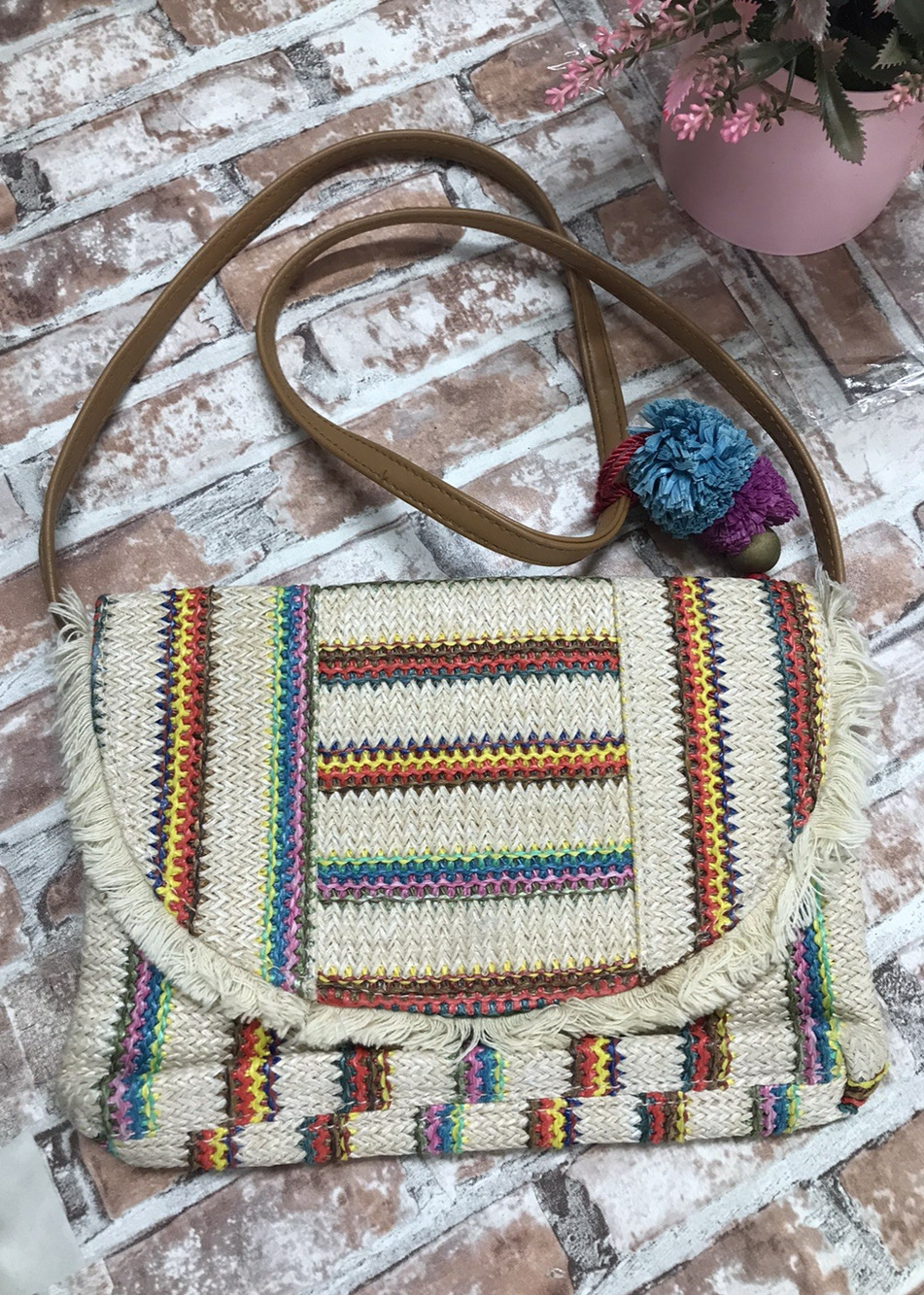 Woven Handbag Crossbody Purse Bohemian Embroidered Y2k Vtg 70s Multicolo